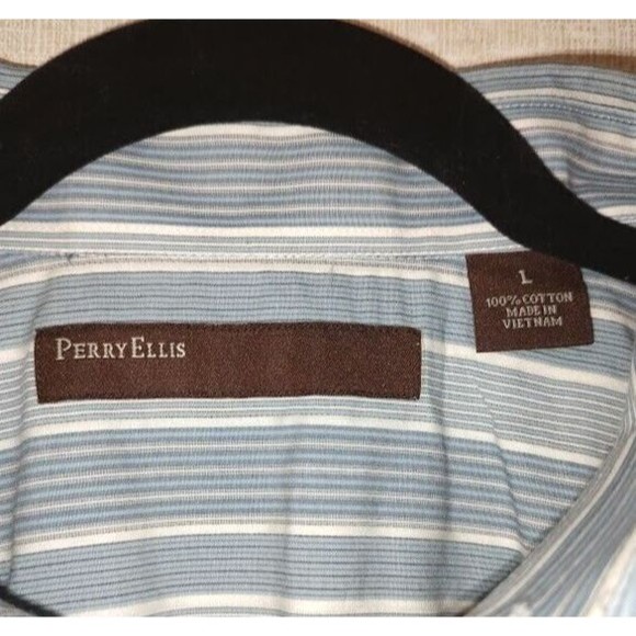 Perry Ellis Men's Blue Striped Long Sleeve Button Down Cotton Shirt Size Large - Picture 3 of 5